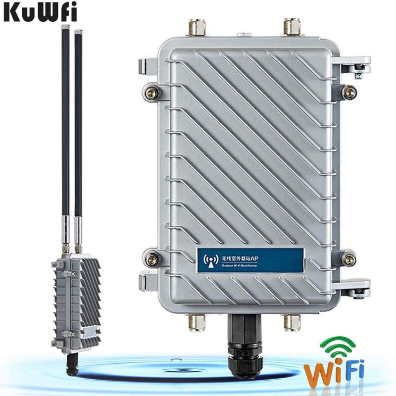 KuWFi High Performance 300Mpbs 2.4G Outdoor CPE/AP Waterproof Outdoor Base Station Access Point with 18dBi Panel Antenna Support Wireless AP/Gateway/W