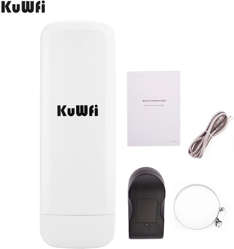 KuWFi Outdoor CPE WiFi 300Mpbs 2.4G Waterproof Outdoor CPE 1W High Power 3KM Long Range Wireless Outdoor AP Access Point CPE with POE Adapter