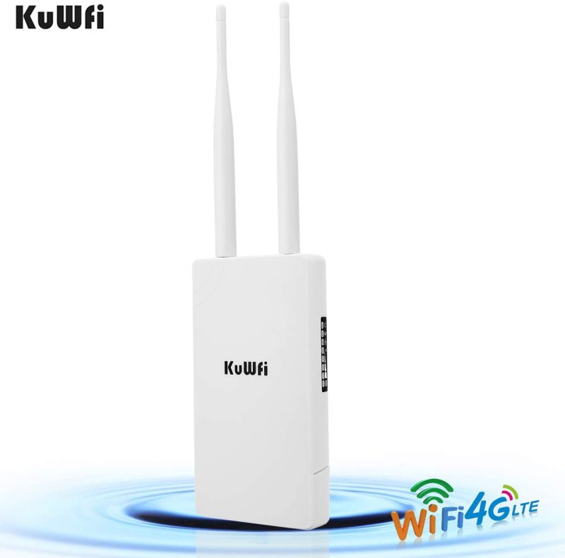KuWFi Waterproof Outdoor 4G Router 150Mbps CAT4 LTE Routers 3G/4G SIM Card WiFi Router Modem for IP Camera/Outside WiFi Coverage