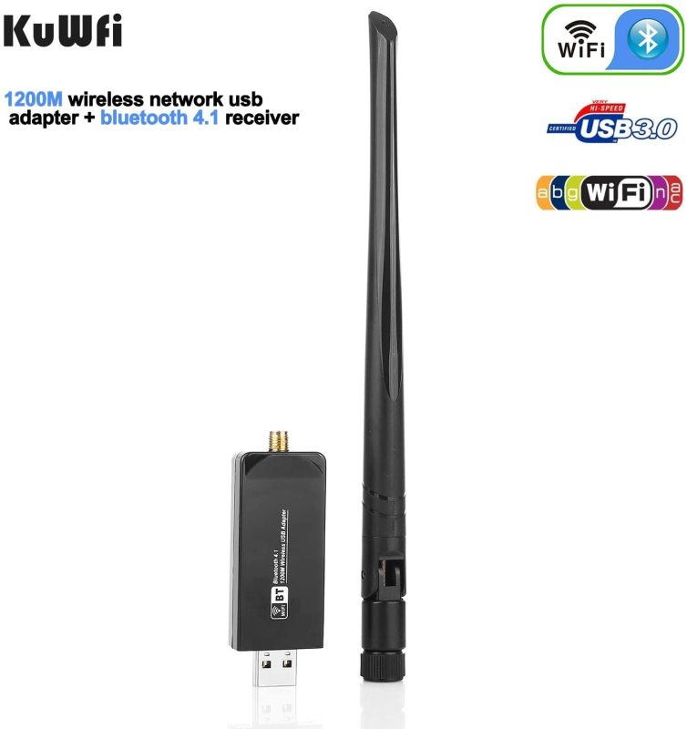 KuWFi Dual Band  4.1 WiFi USB Adapter, Wireless AC 1200Mbps 5GHz WiFi USB 3.0 LAN Adapter High Gain Antenna Network Card for Windows Linux Systems