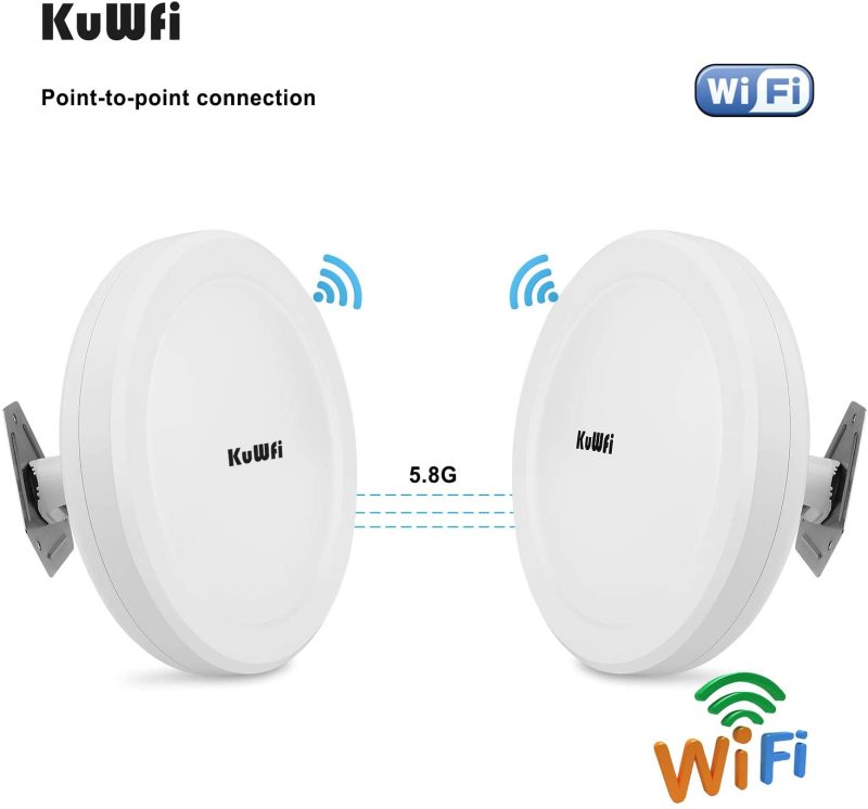 KuWFi Wireless WiFi Bridge 11ac Point-to-Point Outdoor AP/Client Bridge High Speeds 5.8G 1200M Support PoE 2-Packs