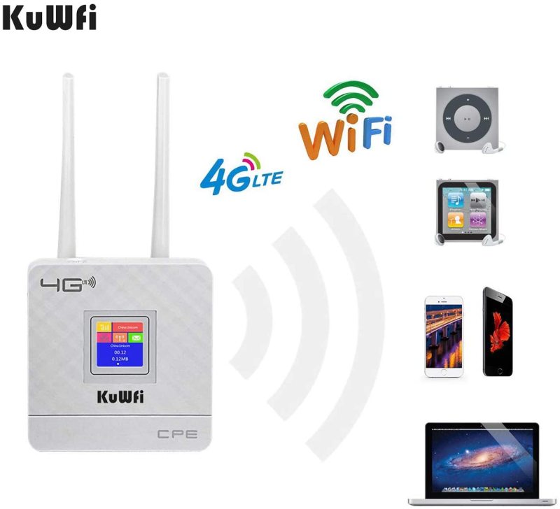 KuWFi 4G LTE CPE Router Cat4 Wireless CPE Router with SIM Card Slot Dual External Antennas for Home/Office Support 10users