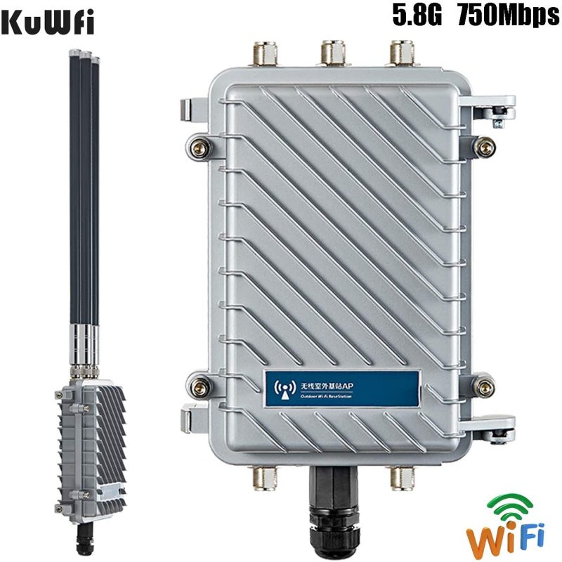 KuWFi firmware Outdoor Wireless WiFi Access Point 11AC 750Mbps Dual-Band 2.4G/5.8G Antennas Waterproof Base Station AP Support AP/WiFi Repeater/WISP