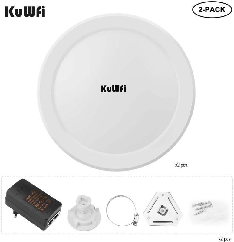 KuWFi Long Range WiFi Bridge 11ac Outdoor Access Point to Point Wireless Bridge High Speeds 5.8G 900M Support PoE 2-Packs