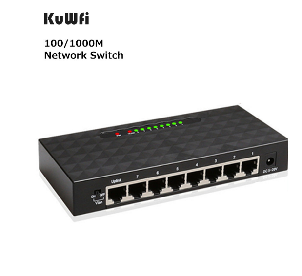 KuWFi 8Port Gigabit Switch Ethernet Smart Switcher High Performance1000Mbps Ethernet Network Switch RJ45 Hub Internet Splitter