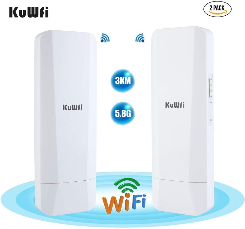 Gigabit Wireless Bridge, KuWFi 900Mbps 5.8G Outdoor WiFi Bridge Point to Point 5KM Transmitter with14dBi High Gain Antenna and Gigabit RJ45 Port IP65 