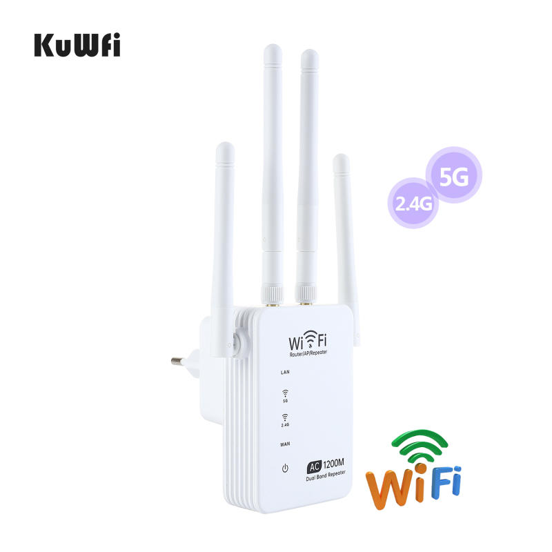 KuWFi 1200Mbps Wifi Repeater Dual Band AP Router Repeater Long Wifi Range Extender 4 Antenna Wifi Signal Amplifier Booster