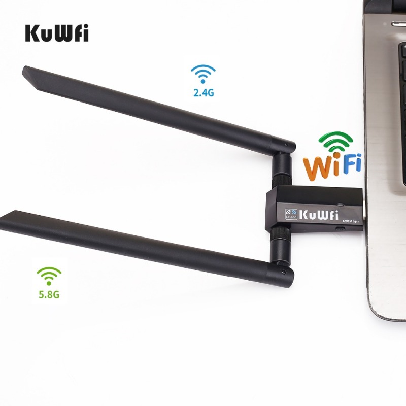 KuWfi 1200Mbps Wireless USB Network Card USB3.0 Dual Band 2.4G&amp;5.8G Wifi Receiver&amp;Wireless Adapter for PC With 2Pcs Antennas