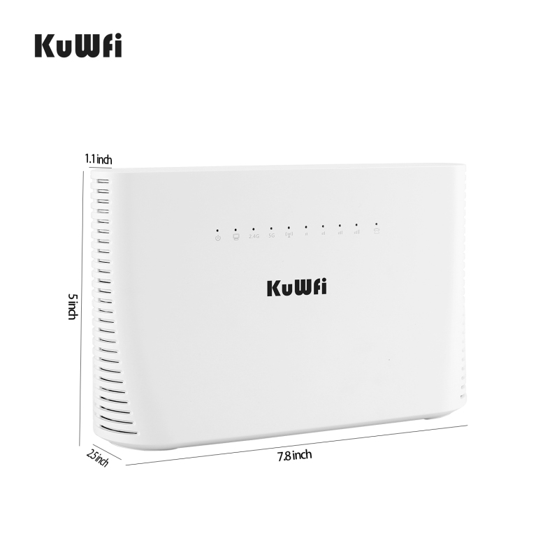 KuWFi 4G LTE Router 1200Mbps 2.4G/5G Wireless Home Office WiFi Router Unlocked TDD/FDD with RJ45 up to 64 Wifi Users