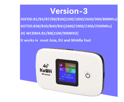 KuWFi 4G LTE Mobile WiFi Hotspot Unlocked Wireless Internet Router Devices with SIM Card Slot for Travel support 10users