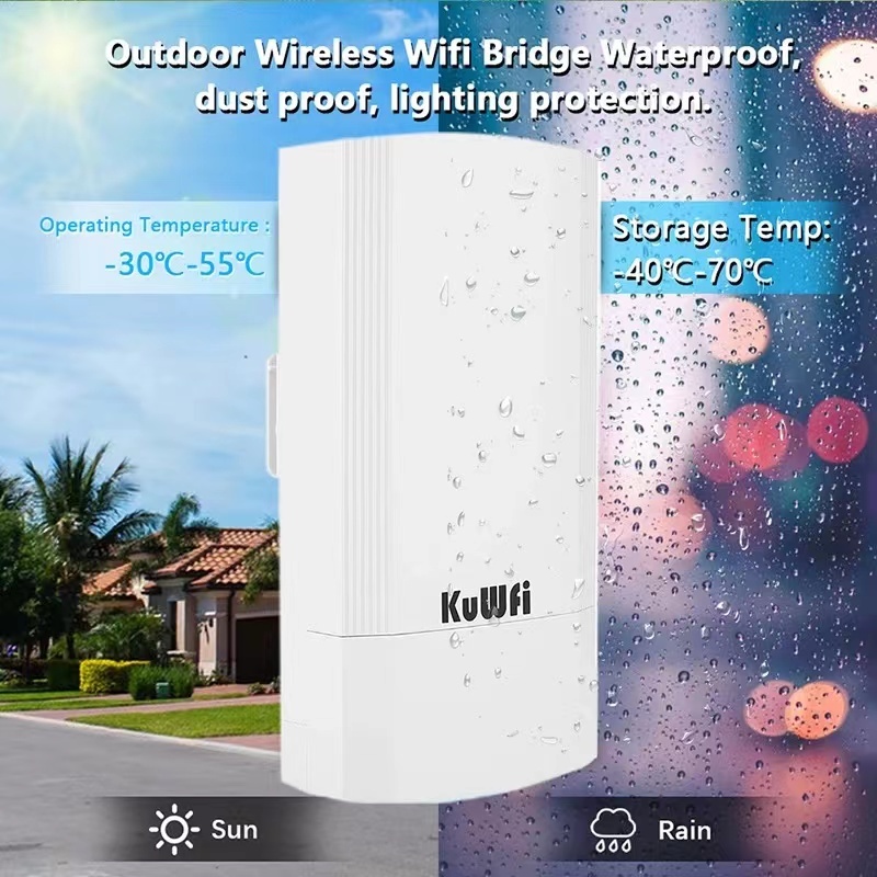 KuWFi 2-Pack 300Mbps Wireless Outdoor CPE Kit Point-to-Point Wireless Access Point 2.4G WiFi Bridge Supports 1KM Transmission Distance Solution for PT