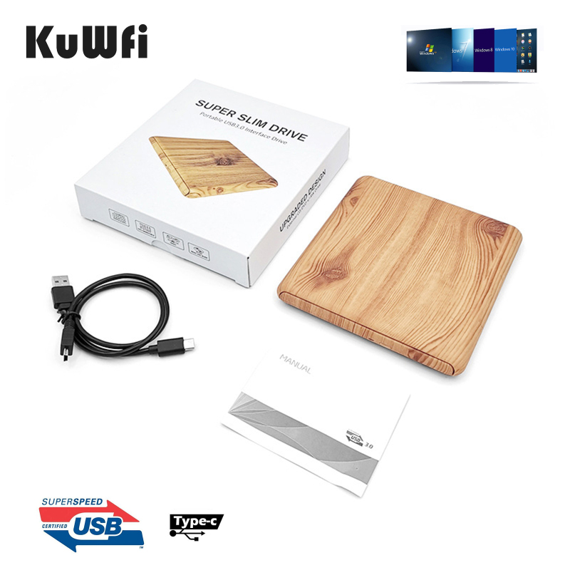 KuWFi USB 3.0 Slim Drive Burner External Computer Components DVD Recorder CD Writer Reader Player Optical Drives for Laptop PC