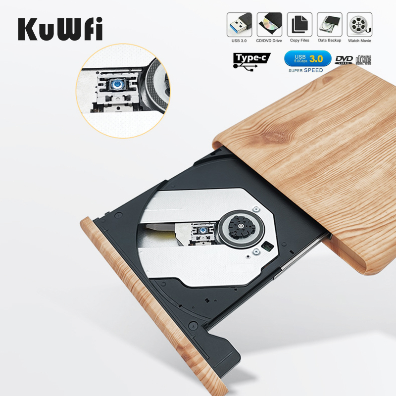 KuWFi USB 3.0 Slim Drive Burner External Computer Components DVD Recorder CD Writer Reader Player Optical Drives for Laptop PC