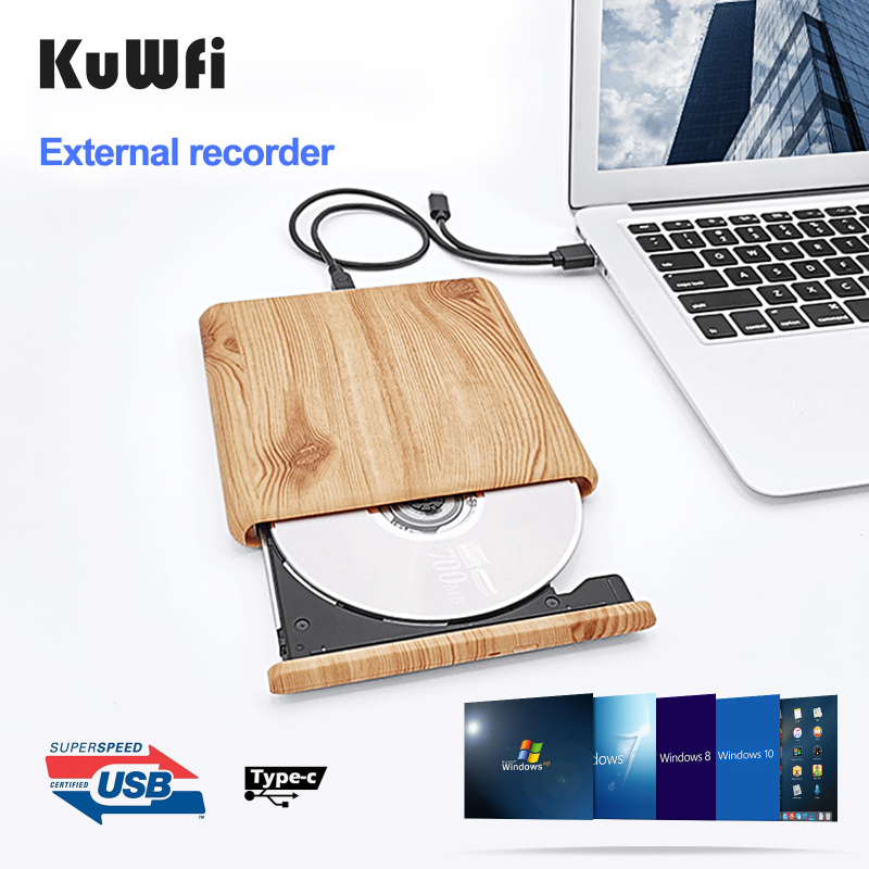 KuWFi USB 3.0 Slim Drive Burner External Computer Components DVD Recorder CD Writer Reader Player Optical Drives for Laptop PC