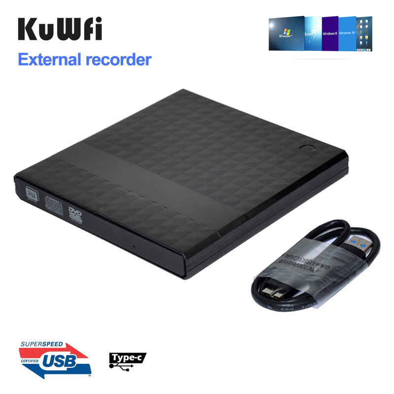 Kuwfi usb 3.0 type-c dvd external drive cd burner external burner read-write driver DVD-RW writer reader