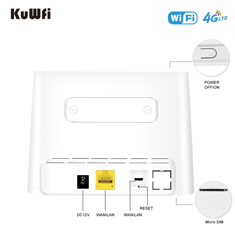 Kuwfi 4g wireless router 150mbps cat4 router unlocked com with wan/lan rj45 wifi lte hotspot router with sim card slot