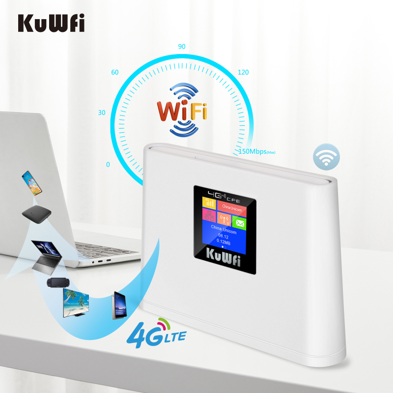 Kuwfi 4g wireless router 150mbps cat4 router unlocked com with wan/lan rj45 wifi lte hotspot router with sim card slot