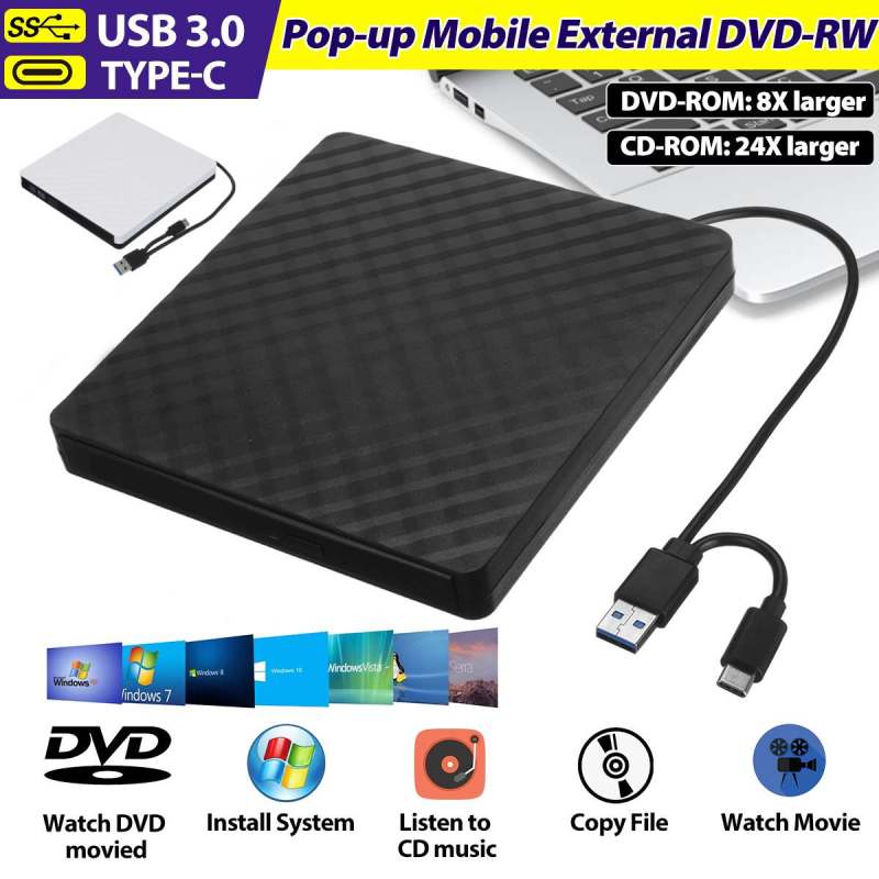 Kuwfi usb 3.0 external dvd burner recorder dvd rw optical drive cd/dvd rom player for mac os laptop computer windows xp/7/8/10 pc