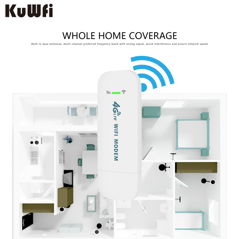 KuWFi Modem 4G WIFI Sim Card 150Mbps Mobile WIFI USB Dongle Wireless Hotspot Network Car LTE Router for PC Desktop Laptop