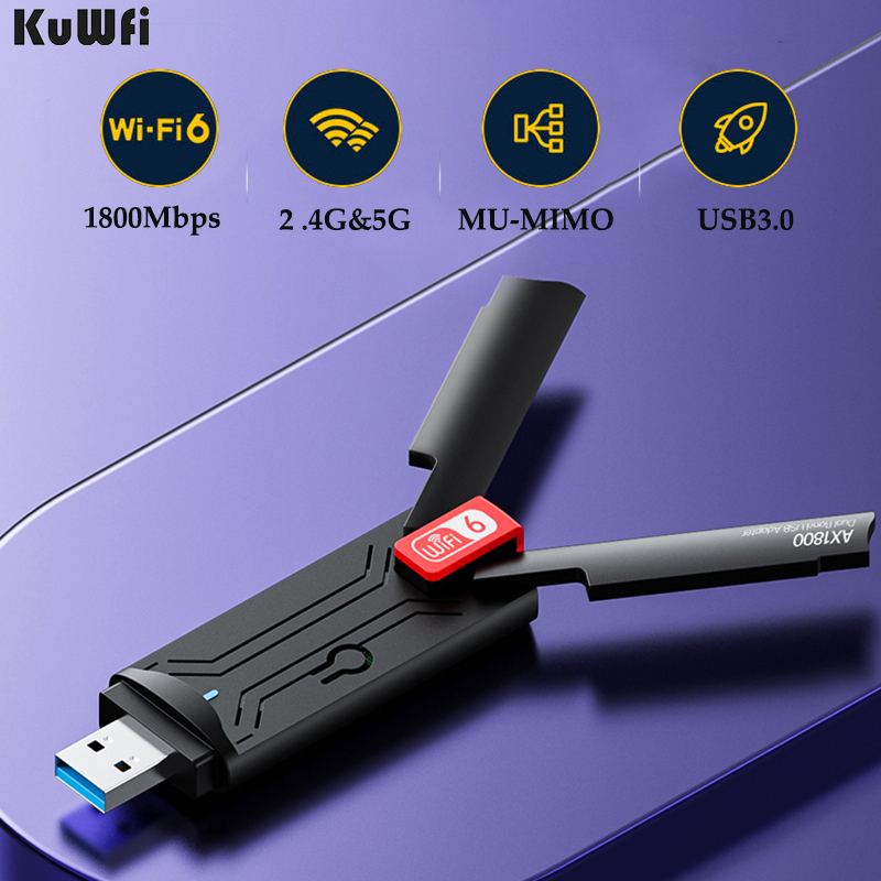 KuWFi WiFi6 USB Adapter Dual Band AX1800 2.4G&amp;5G Wireless Network Card for Window7/10/11 USB3.0 1800Mbps Gaming WiFi 6 Receive