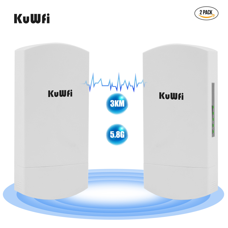 KuWFi 5.8G 300Mbps Wireless Outdoor Bridge CPE PTP 3KM Long Range with3*10/100Mbps RJ45 LAN Port 12dBi High Gain Antenna 48V PoE