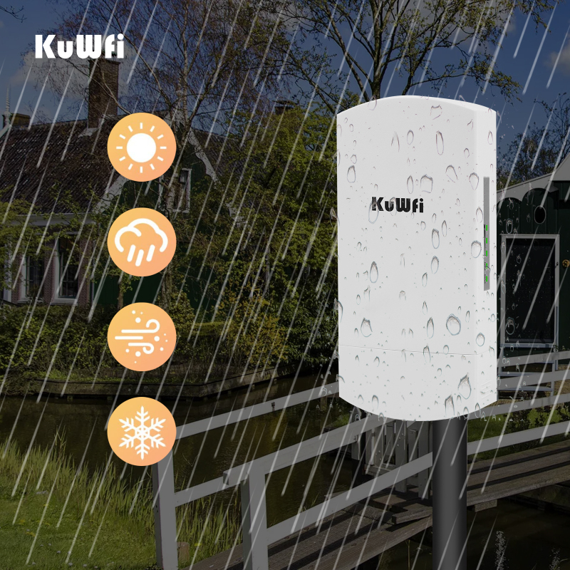 KuWFi 5.8G 300Mbps Wireless Outdoor Bridge CPE PTP 3KM Long Range with3*10/100Mbps RJ45 LAN Port 12dBi High Gain Antenna 48V PoE