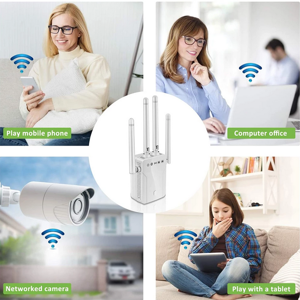 KuWFi Wireless Repeater 1200Mbps 2.4Ghz &amp; 5Ghz Long Range WiFi Extender Dual Band Wi-Fi Signal Amplifier Booster 4 PCS Antennas