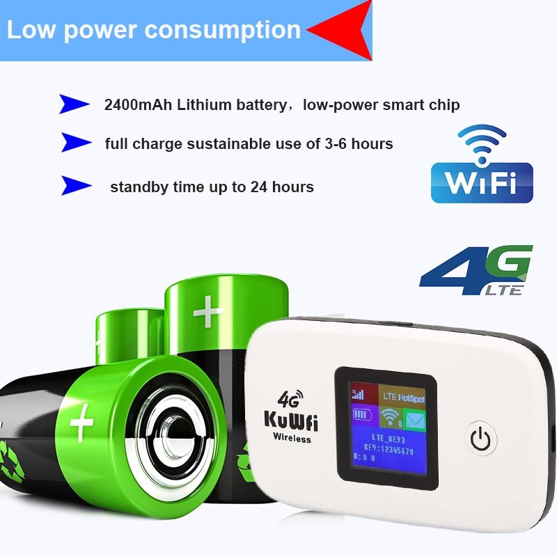 KuWFi 4G Lte Hotspot Wifi Router Mobile150Mbps 4G Pocket LTE Router Mobile Hotspot For Travel Router 2400mAh Battery High Speed