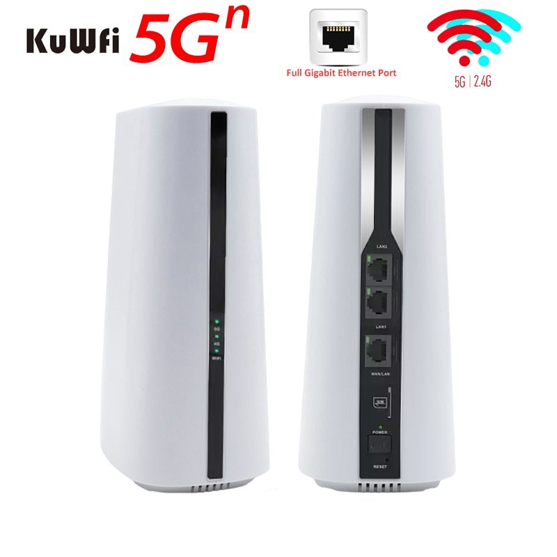 KuWFi  5G NR CPE Router 4G LTE Router Wireless Modem WiFi Hotspot Gigabit Ethernet Port Dual Band Global 5G Sim Card Wifi Router