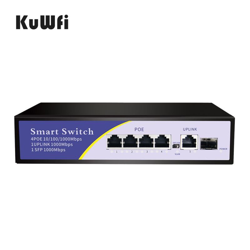 KuWFi 48V Network POE Switch Gigabit 1000Mbps 6Ports Ethernet IEEE 802.3af/at Switch Suitable for IP camera/Wireless AP/CCTV