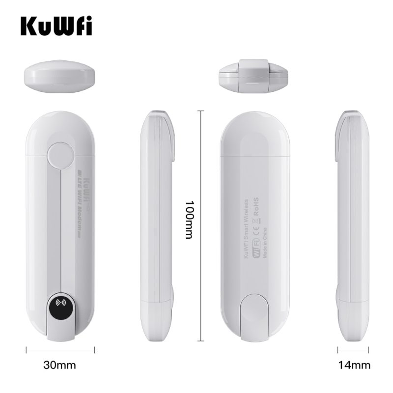 KuWFi 4G LTE USB Dongle 150Mbps Unlocked 4G Wireless Wifi Router Modem Hotspot with External Antenna Wifi Network Card for Car