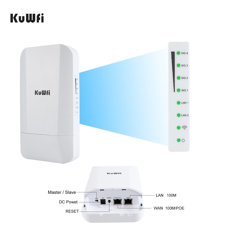 KuWFi 2.4G 300Mbps Outdoor Wireless Bridge Point to Point 1-2KM  Router  with Gigabit RJ45 port IP65 waterproof 24V POE Adapter