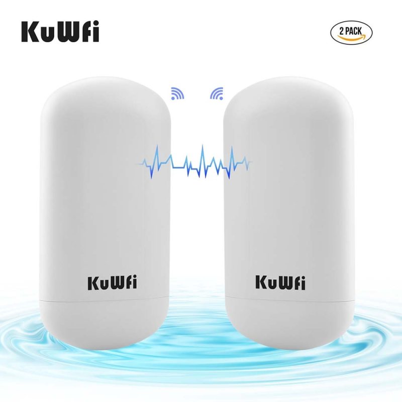 KuWFi 5.8G 450Mbps Wireless Bridge Outdoor Router CPE Point to Point 1-2KM Long Range Access With 8dbi Antenna 24V POE Adapter