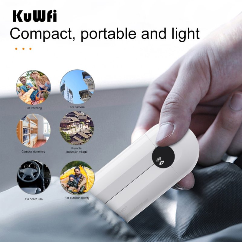 KuWFi 4G LTE USB Dongle 150Mbps Unlocked 4G Wireless Wifi Router Modem Hotspot with External Antenna Wifi Network Card for Car