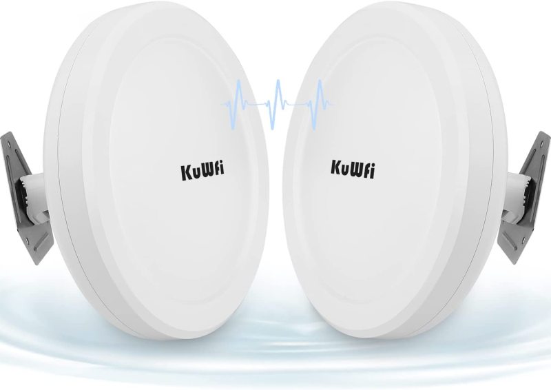 Outdoor Wireless Ethernet Bridge, KuWFi Long Range 5KM 11ac WiFi Bridge Point to Point Outdoor Get Faster Signal Built in Strong Powerful Antenna 5.8G High Speeds for PTP/PTMP丨2-Packs