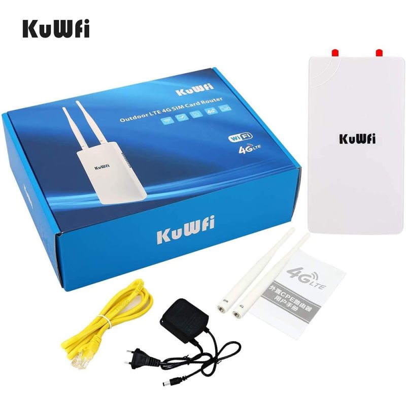 KuWFi Waterproof Outdoor 4G Router 150Mbps CAT4 LTE Routers 3G/4G SIM Card WiFi Router Modem for IP Camera/Outside WiFi Coverage