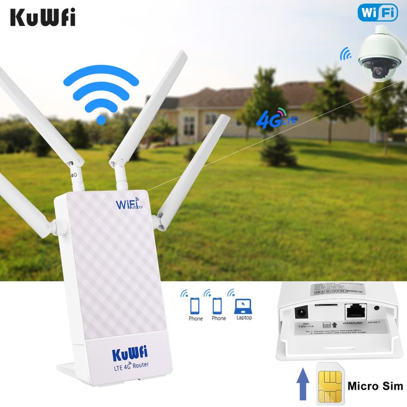 KuWFi 4G Outdoor Router 4G LTE SIM Card WiFi Router Waterproof Support Port Mapping DMZ Setting For 48V POE Switch POE Camera