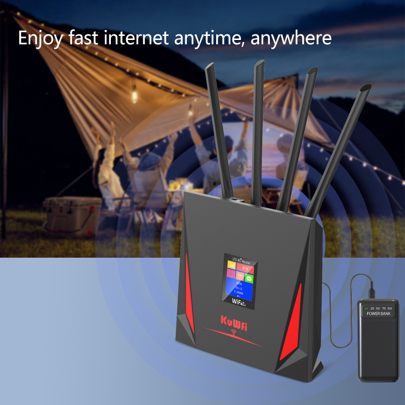 KuWFi 4G LTE Router 150Mbps Wireless Router 3G 4G SIM Wifi Router with RJ45 WAN LAN Port 4x High Gain External Antennas