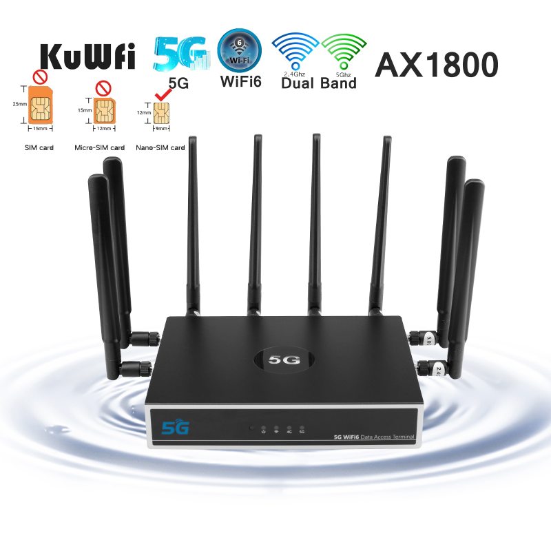 KuWFi 5G CPE WiFi Router 1800Mbps Wireless Modem Dual Band 5G Mobile Wifi with SIM Card WiFi6 MU-MIMO Support Web/APP 100+ Users