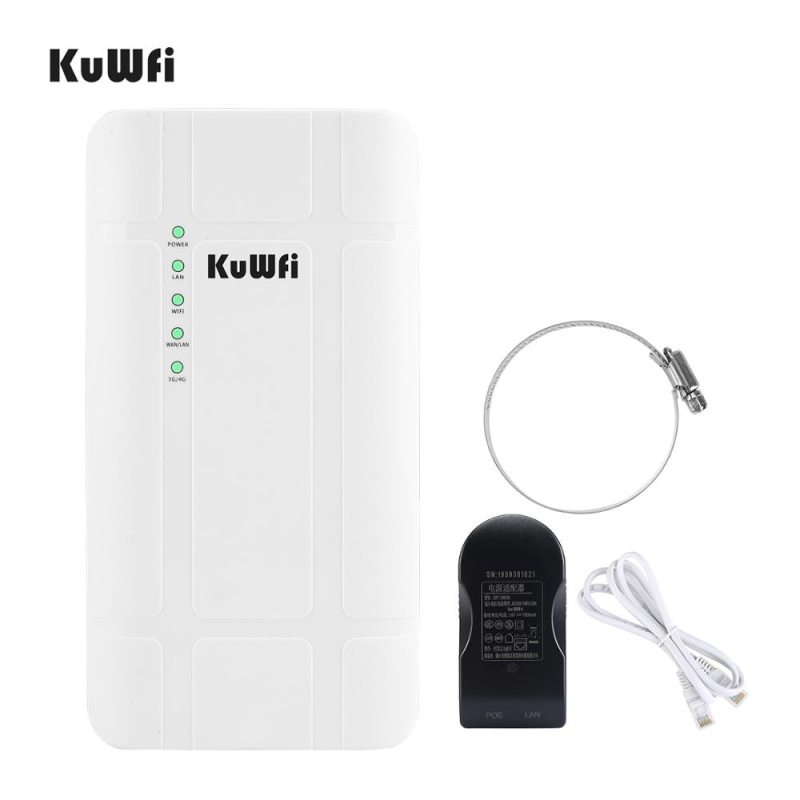 KuWFi Outdoor 4G LTE Router High Power 300Mbps Wireless CPE Router CAT4 Wi-fi Router with 24V POE Adapter for IP Camera