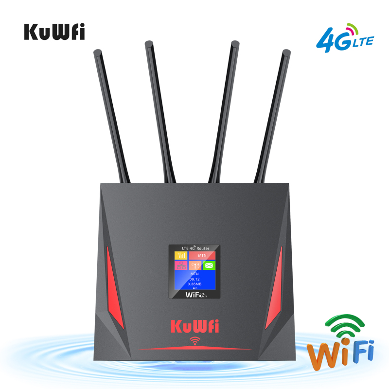 KuWFi 4G LTE Router 150Mbps Wireless Router 3G 4G SIM Wifi Router with RJ45 WAN LAN Port 4x High Gain External Antennas