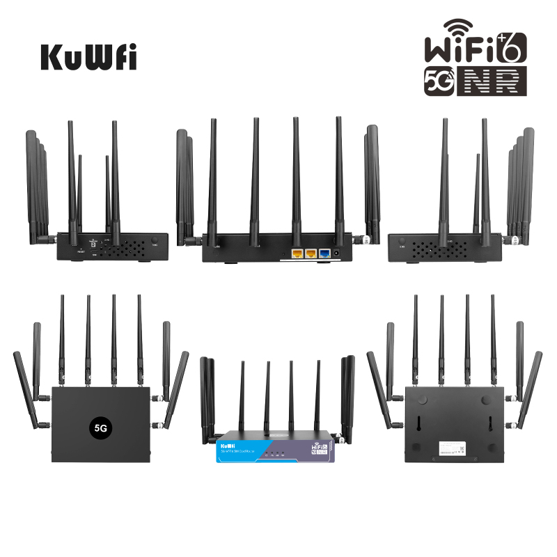 KuWFi 5G CPE WiFi Router 3000Mbps dual band 2.4G 5.8G NSA SA Cellular Unlocked 5G Router with SIM Card Dual Band Wi-Fi 6 Router Gigabit LAN Port