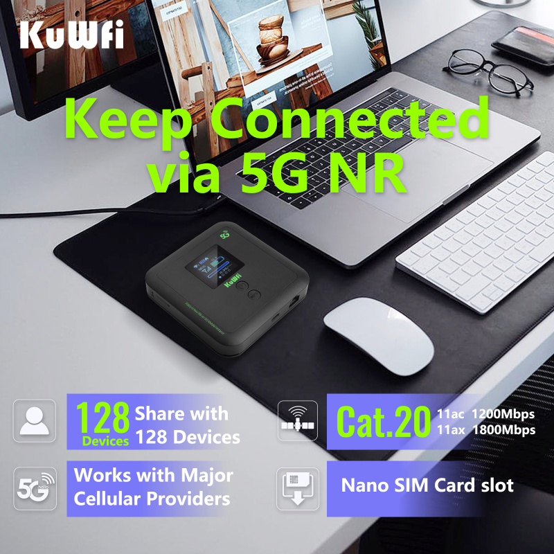 KuWFi 5G SIM Router Wi-Fi 6 AX1800 Protable 5G Mobile Router Wireless Dual Band Wifi Mini Travel Router with Gigabit LAN Port