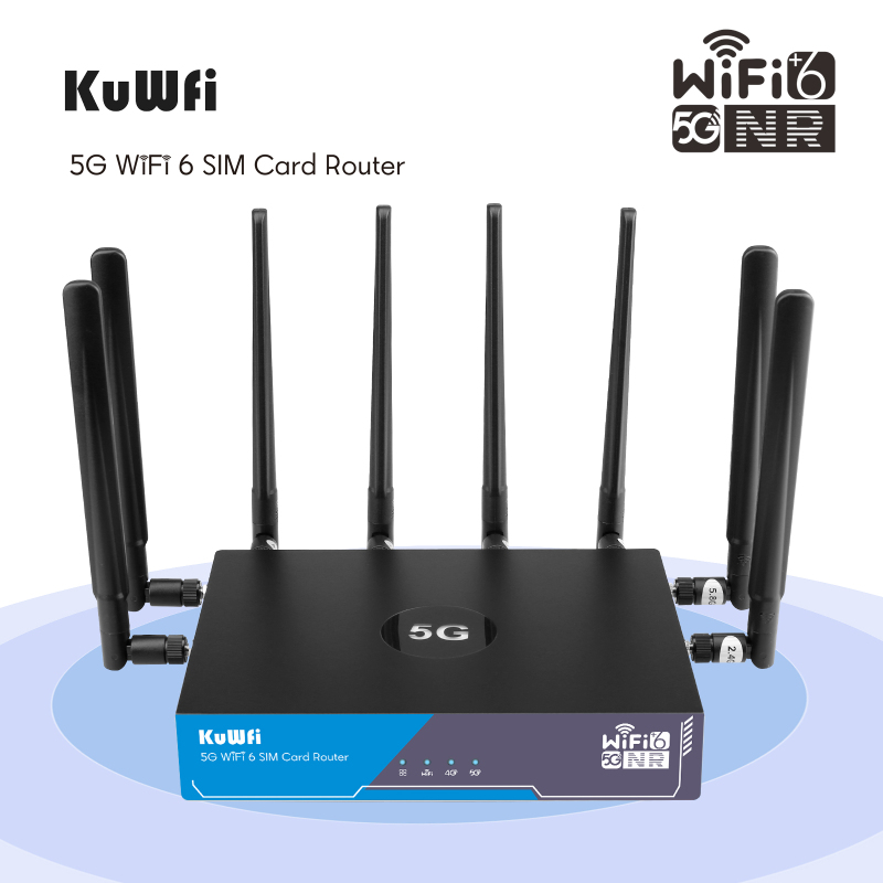 KuWFi 5G CPE WiFi Router 3000Mbps dual band 2.4G 5.8G NSA SA Cellular Unlocked 5G Router with SIM Card Dual Band Wi-Fi 6 Router Gigabit LAN Port