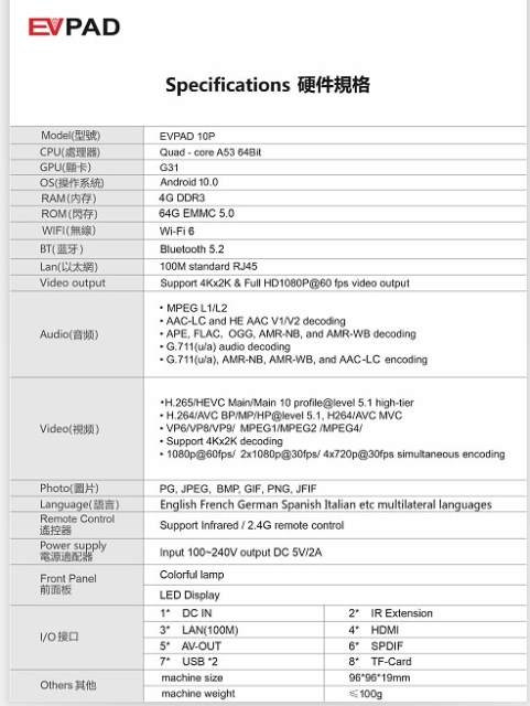 2023 New EVPAD 易播10P 4GB/64GB 最新超高清 8K 旗艦智能語音電視盒 TV Box