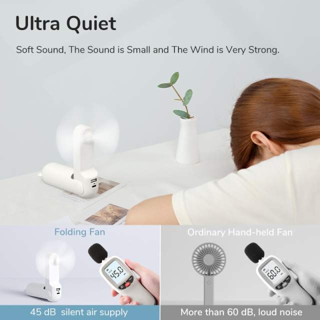 JISULIFE Portable Fan Mini Handheld Fan USB 4800mAh Recharge Hand Held Small Pocket Fan with Power Bank Flashlight Feature