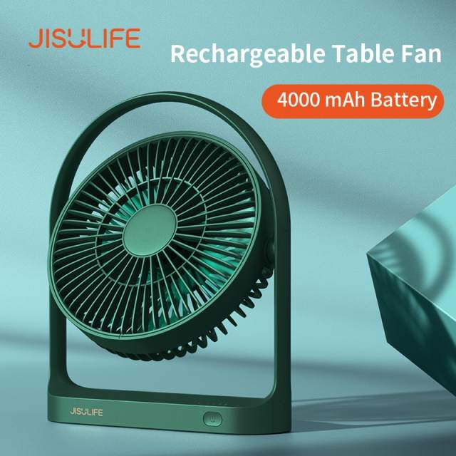 JISULIFE Table Fan Mini USB Strong Wind Rechargeable Desk Fans Wireless 4000mAH