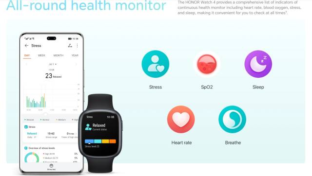 2023 New Honor Watch 4 1.75'' AMOLED Bluetoorh SmartWatch Health Heart Rate Monitor eSIM