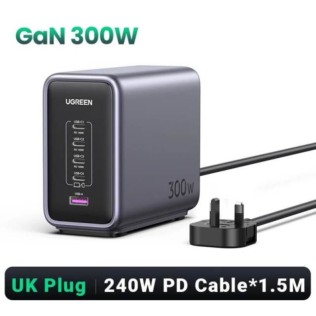 New UGREEN 300W GaN 5 Port Charger PD3.1 Adapter Cable For Macbook Pro 16'' Samsung Xiaomi Huawei iPhone