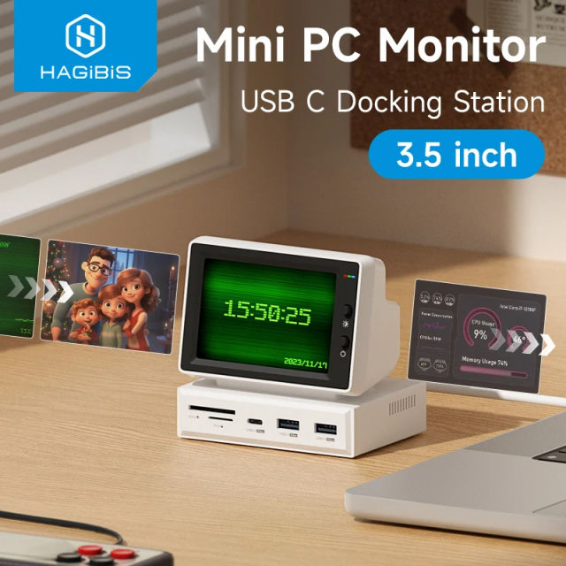 Hagibis 3.5inch IPS Mini Screen AIDA64 Mini PC CPU RAM HDD Data Monitor Display Sub Screen